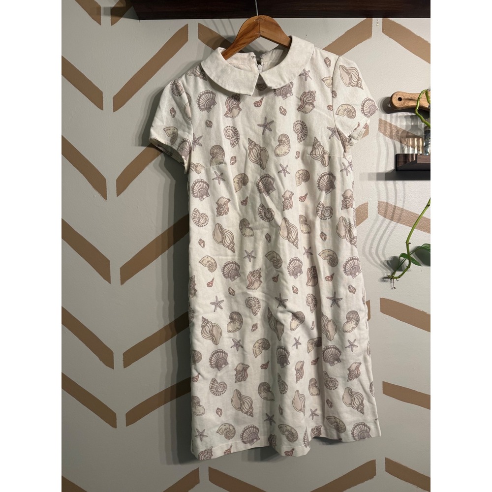 ModCloth Shift Dress Womens Small Cream Seashell Print Peter Pan Collar Mini